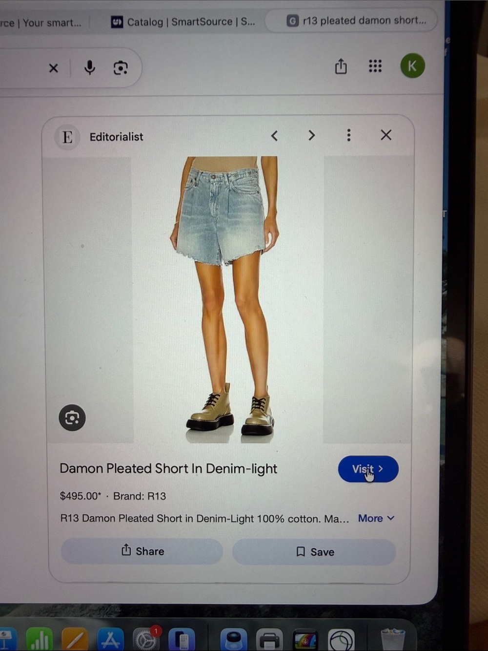 R13 Light Blue Distressed Pleated Damon short - Picture 13 of 14
